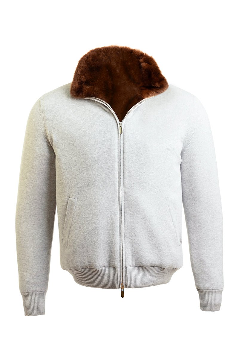 Sartorio Cashmere-Beaver Lined Bomber — Light Grey