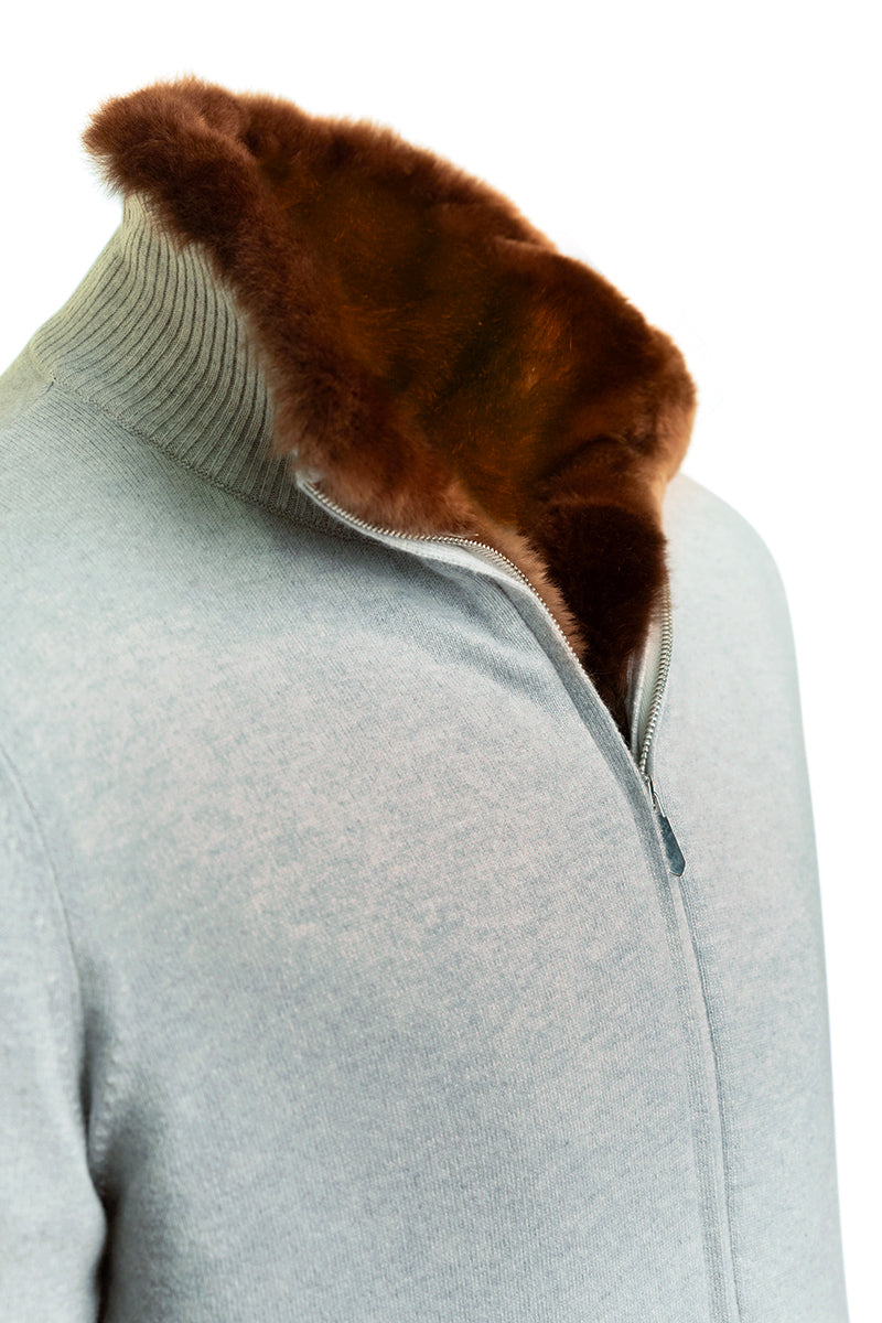 Sartorio Cashmere-Beaver Lined Bomber — Light Grey