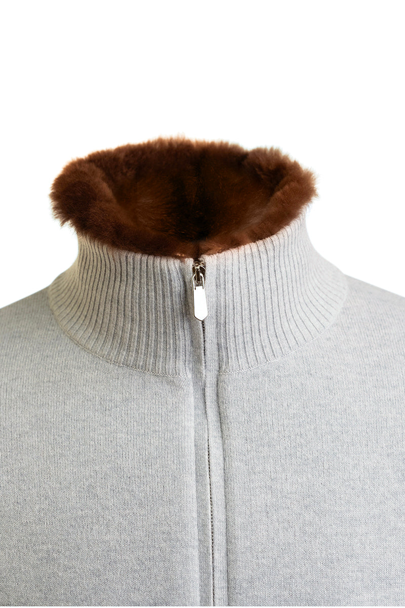Sartorio Cashmere-Beaver Lined Bomber — Light Grey