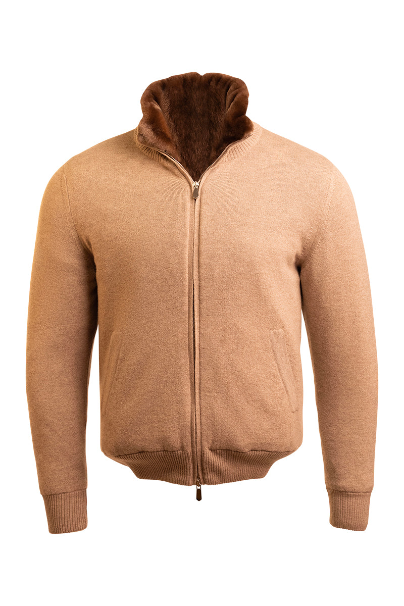 Sartorio Cashmere-Beaver Lined Bomber — Taupe