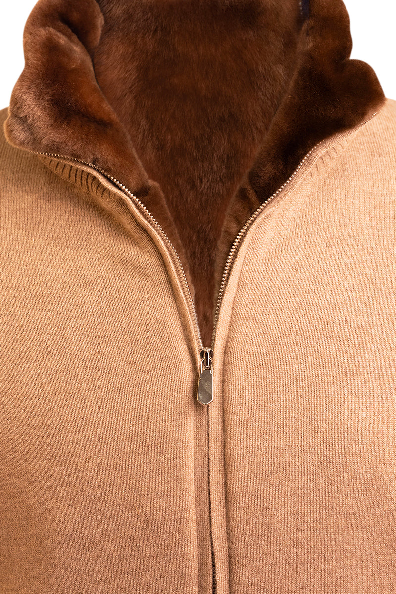 Sartorio Cashmere-Beaver Lined Bomber — Taupe