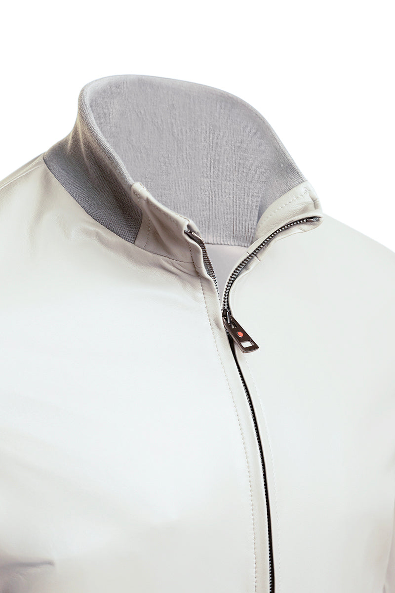 Kired by Kiton INN Lambskin-Virgin Wool Bomber — Light Grey