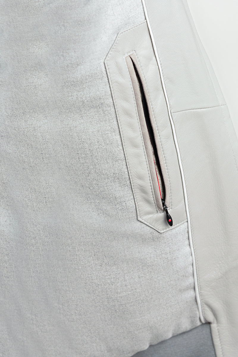 Kired by Kiton INN Lambskin-Virgin Wool Bomber — Light Grey