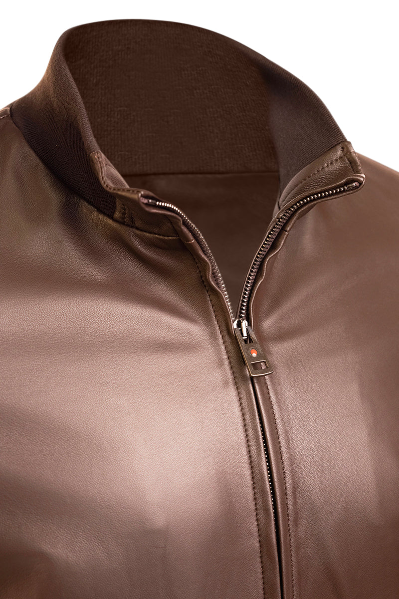 Kired by Kiton INN Lambskin-Virgin Wool Bomber — Dark Brown