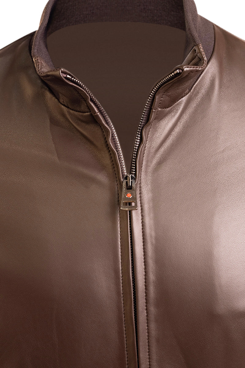 Kired by Kiton INN Lambskin-Virgin Wool Bomber — Dark Brown
