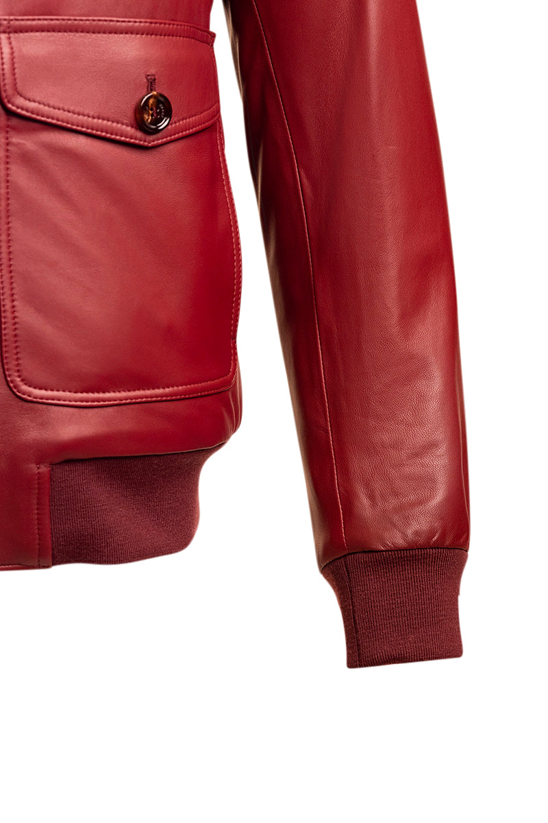 Kired by Kiton INN Lambskin-Virgin Wool Bomber — Burgundy