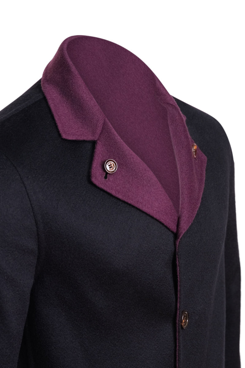 Kired by Kiton PARANA1 Cashmere Reversible Overcoat — Black/ Burgundy
