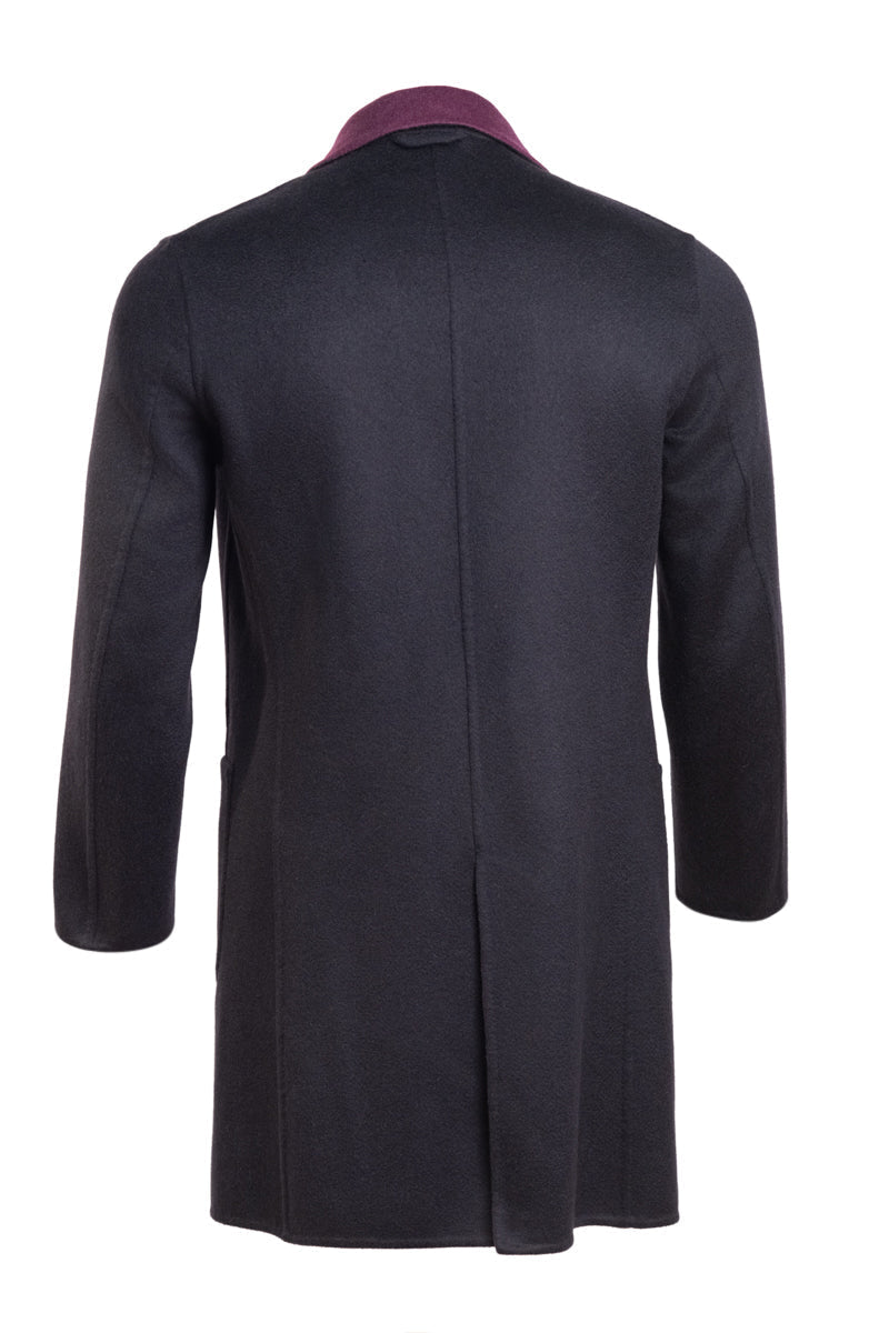 Kired by Kiton PARANA1 Cashmere Reversible Overcoat — Black/ Burgundy