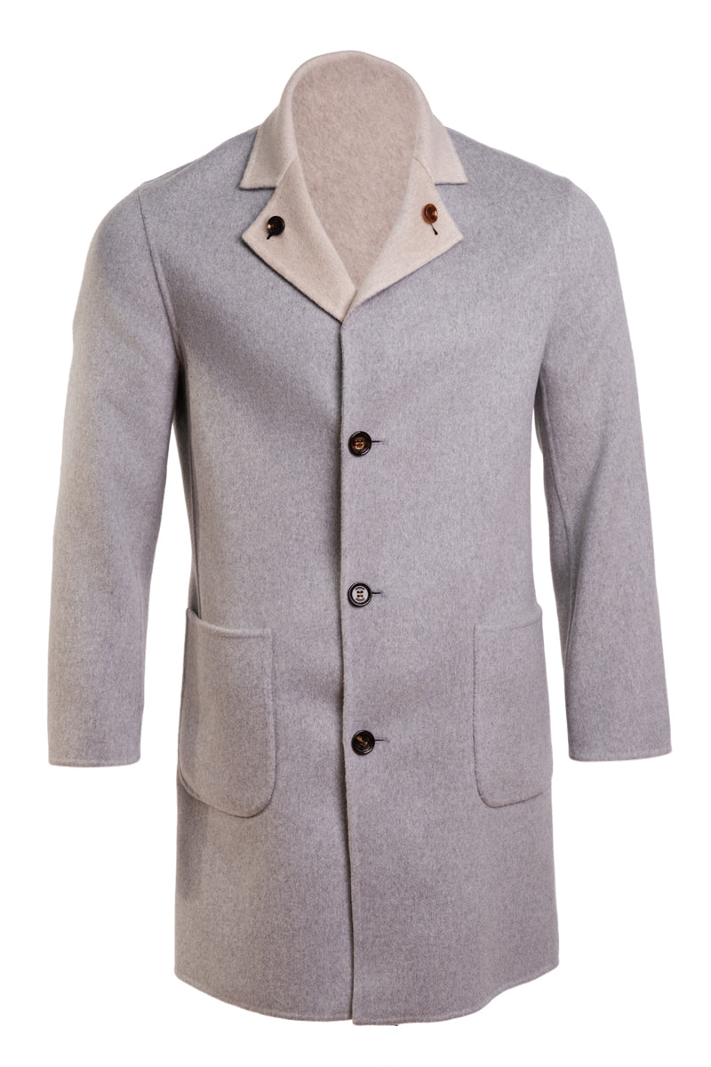 Kired by Kiton PARANA1 Cashmere Reversible Overcoat — Light Grey/ Beige
