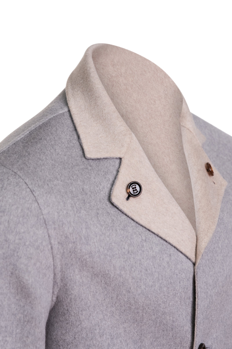 Kired by Kiton PARANA1 Cashmere Reversible Overcoat — Light Grey/ Beige