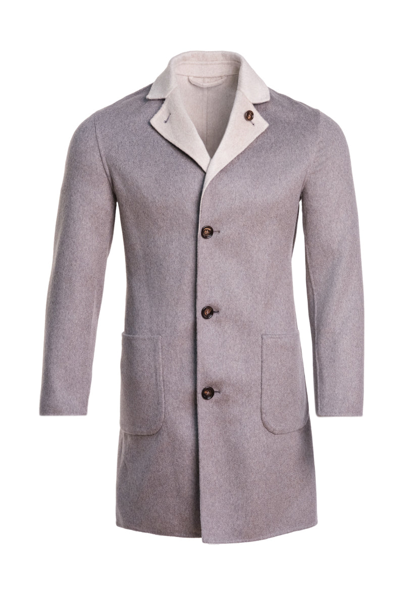 Kired by Kiton PARANA1 Cashmere Reversible Overcoat — Grey/ Beige