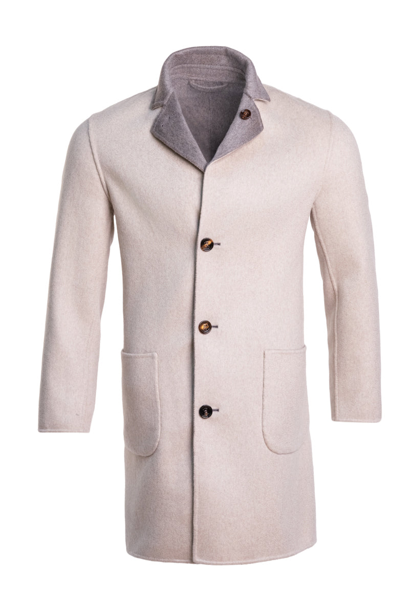 Kired by Kiton PARANA1 Cashmere Reversible Overcoat — Grey/ Beige