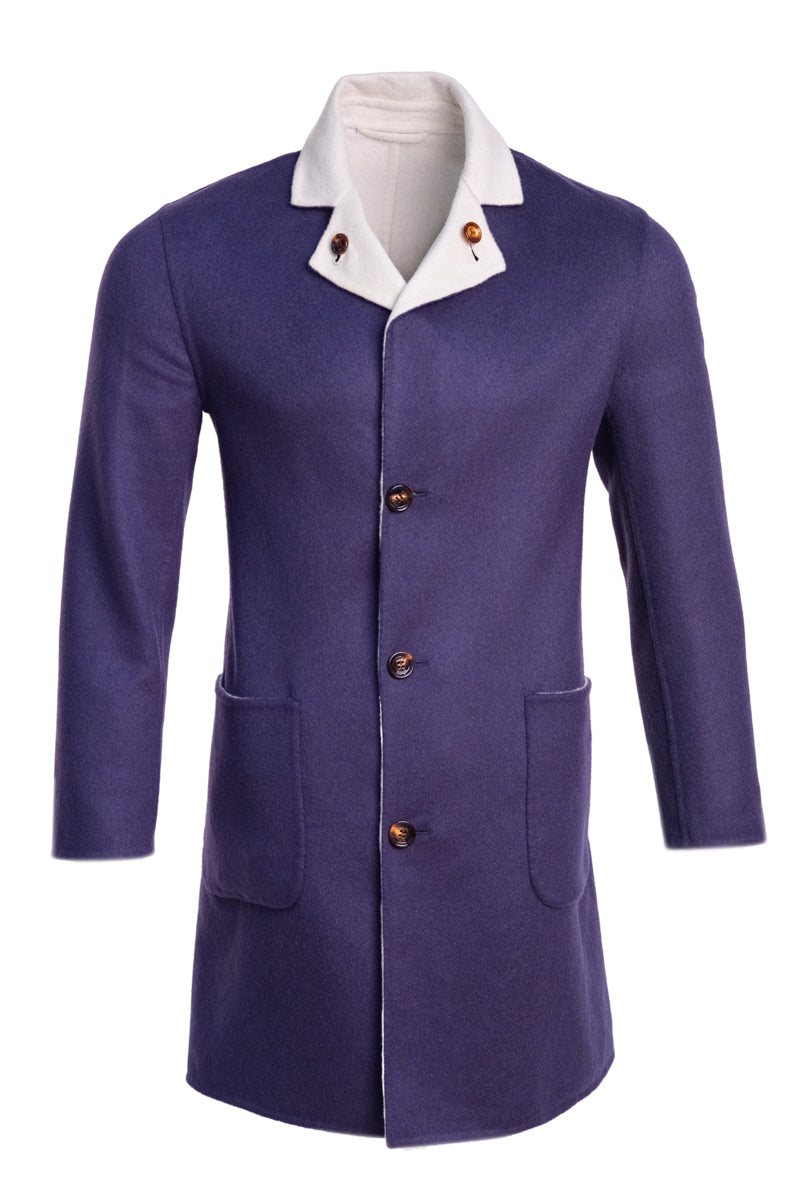 Kired by Kiton PARANA1 Cashmere Reversible Overcoat — Midnight Blue | Cream