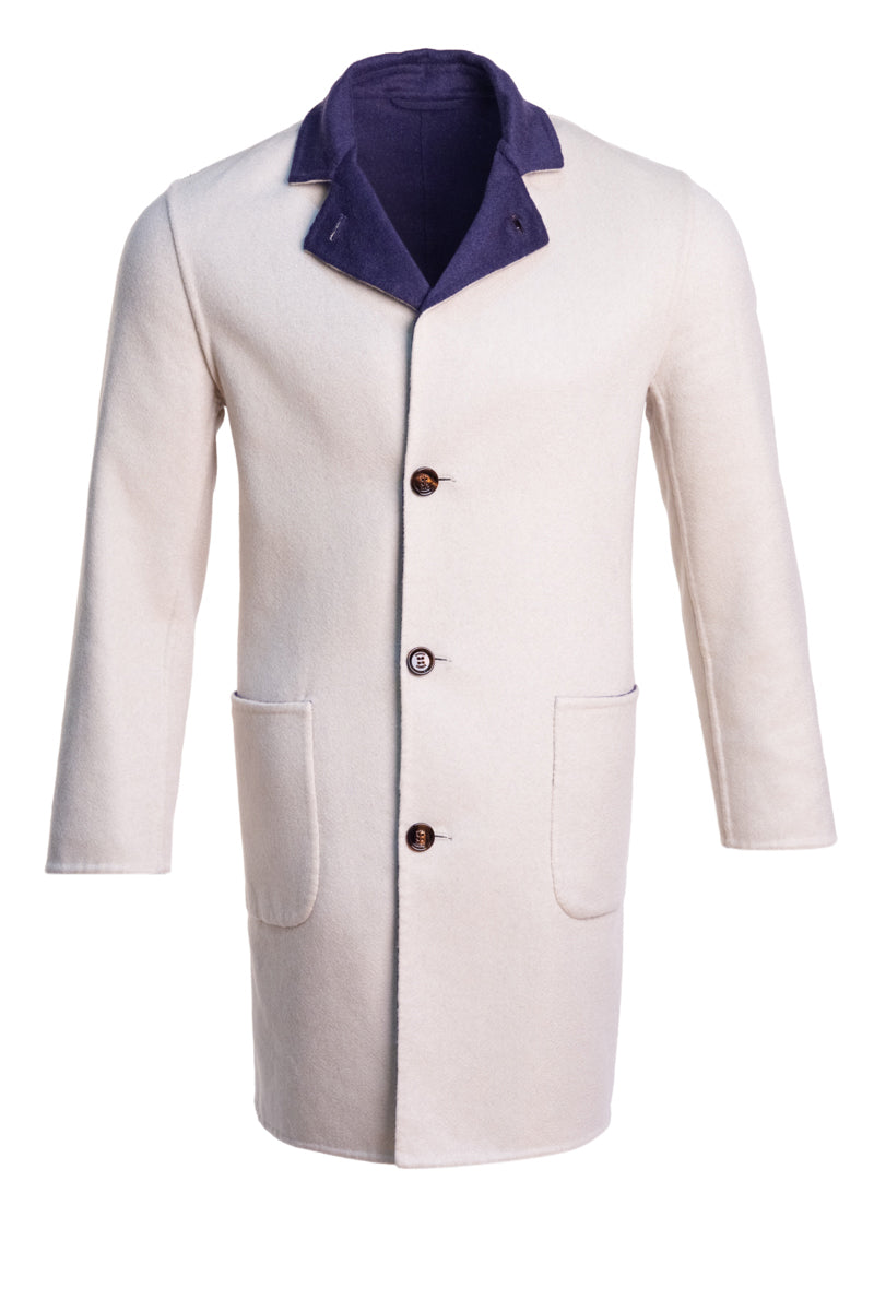 Kired by Kiton PARANA1 Cashmere Reversible Overcoat — Midnight Blue | Cream