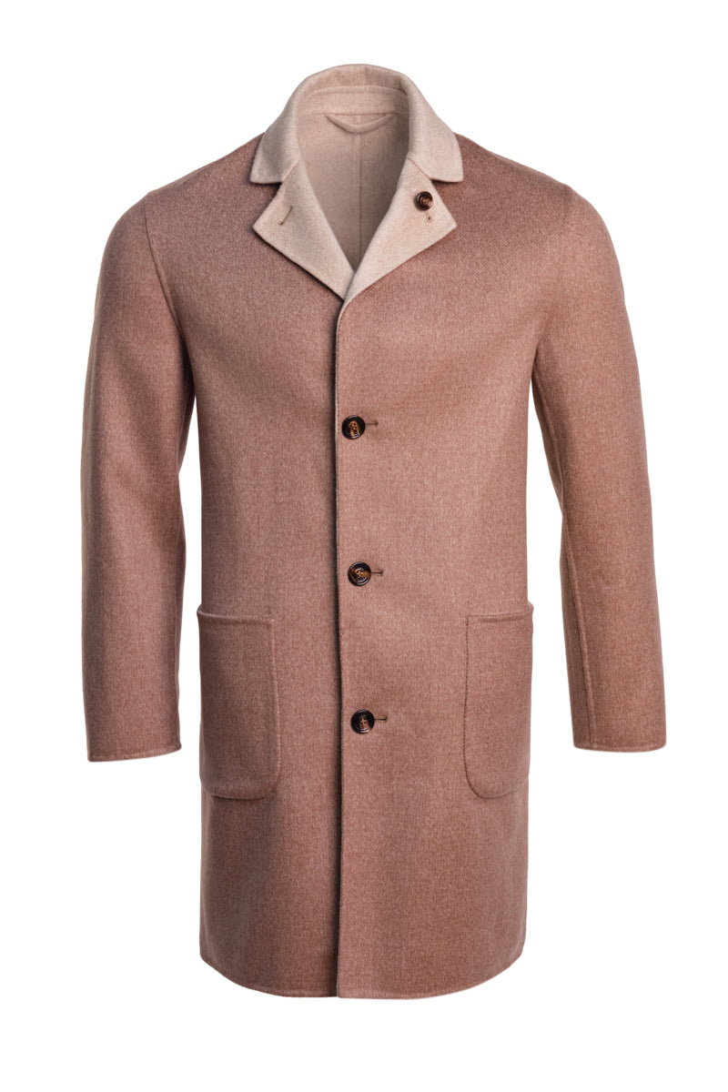 Kired by Kiton PARANA1 Cashmere Reversible Overcoat — Light Brown/ Beige
