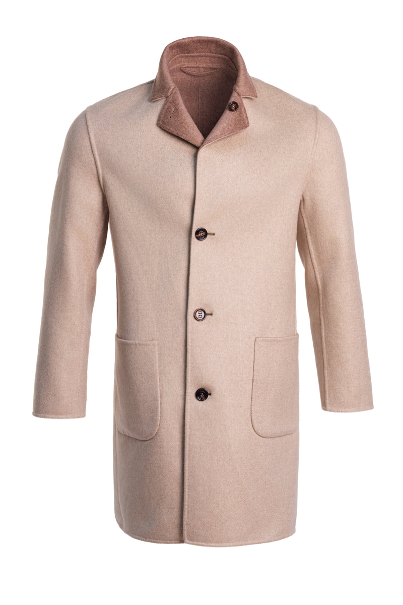 Kired by Kiton PARANA1 Cashmere Reversible Overcoat — Light Brown/ Beige