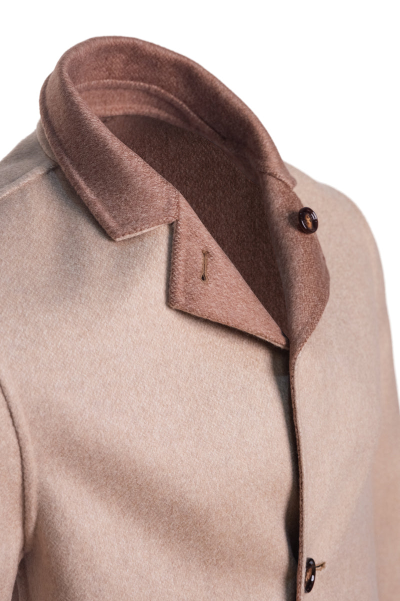 Kired by Kiton PARANA1 Cashmere Reversible Overcoat — Light Brown/ Beige