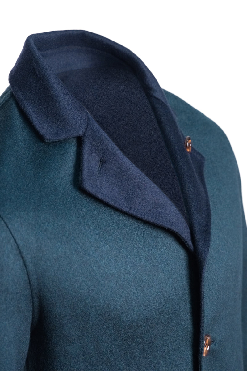 Kired by Kiton PARANA1 Cashmere Reversible Overcoat — Forest Green/ Midnight Blue