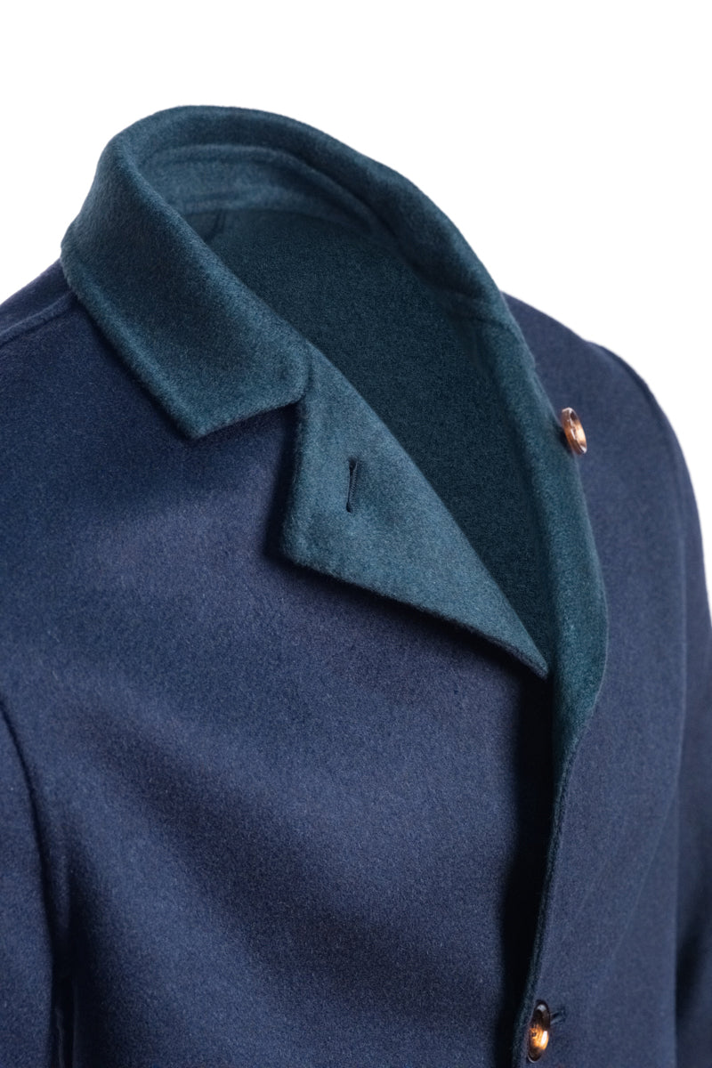 Kired by Kiton PARANA1 Cashmere Reversible Overcoat — Forest Green/ Midnight Blue