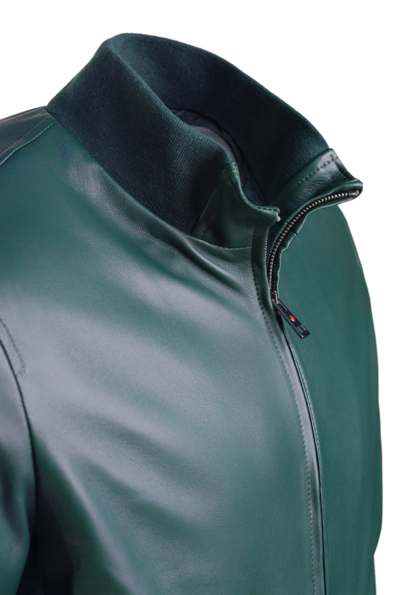 Kired by Kiton INN Lambskin-Virgin Wool Bomber — Forest Green