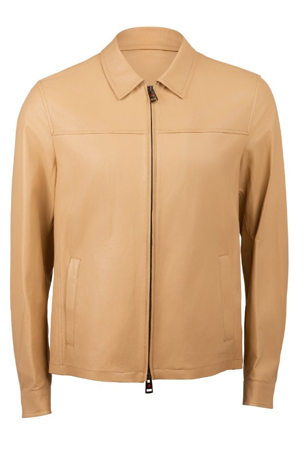 Kired Juan Lambskin Leather Zip-Up Jacket — Peach