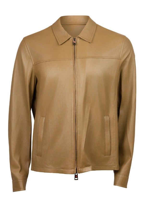 Kired Juan Lambskin Leather Zip-Up Jacket — Khaki