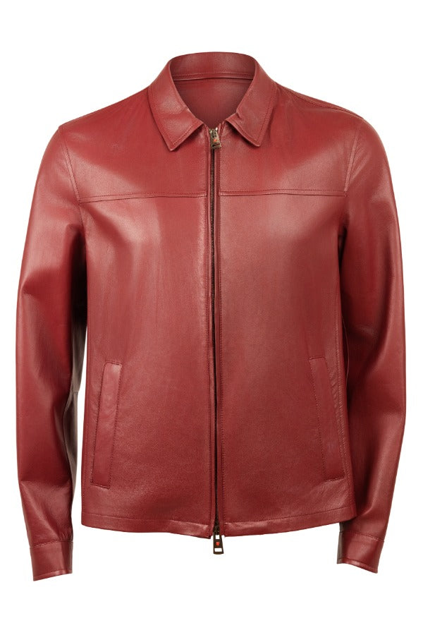 Kired Juan Lambskin Leather Zip-Up Jacket — Burgundy