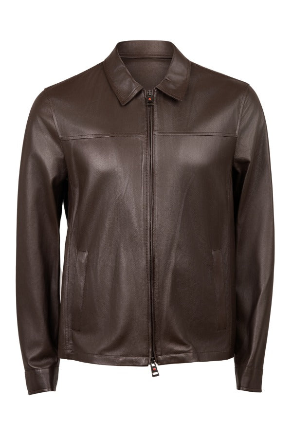 Kired Juan Lambskin Leather Zip-Up Jacket — Dark Brown