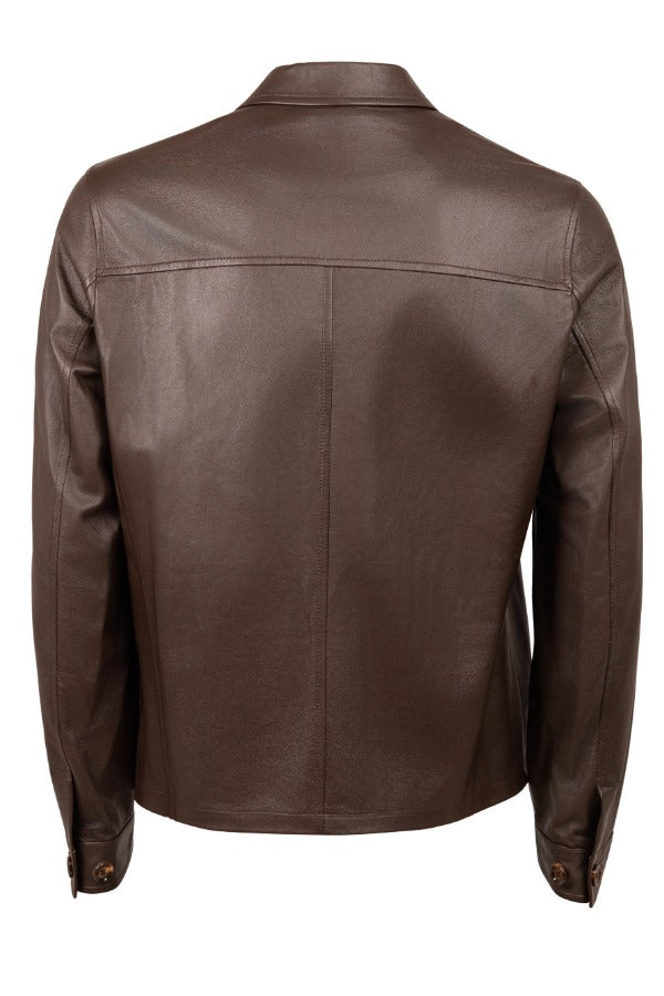 Kired Juan Lambskin Leather Zip-Up Jacket — Dark Brown