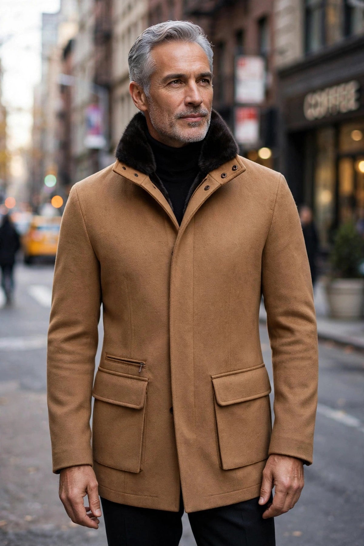 Kired by Kiton KONE Cashmere-Mink Fur Overcoat — Light Brown