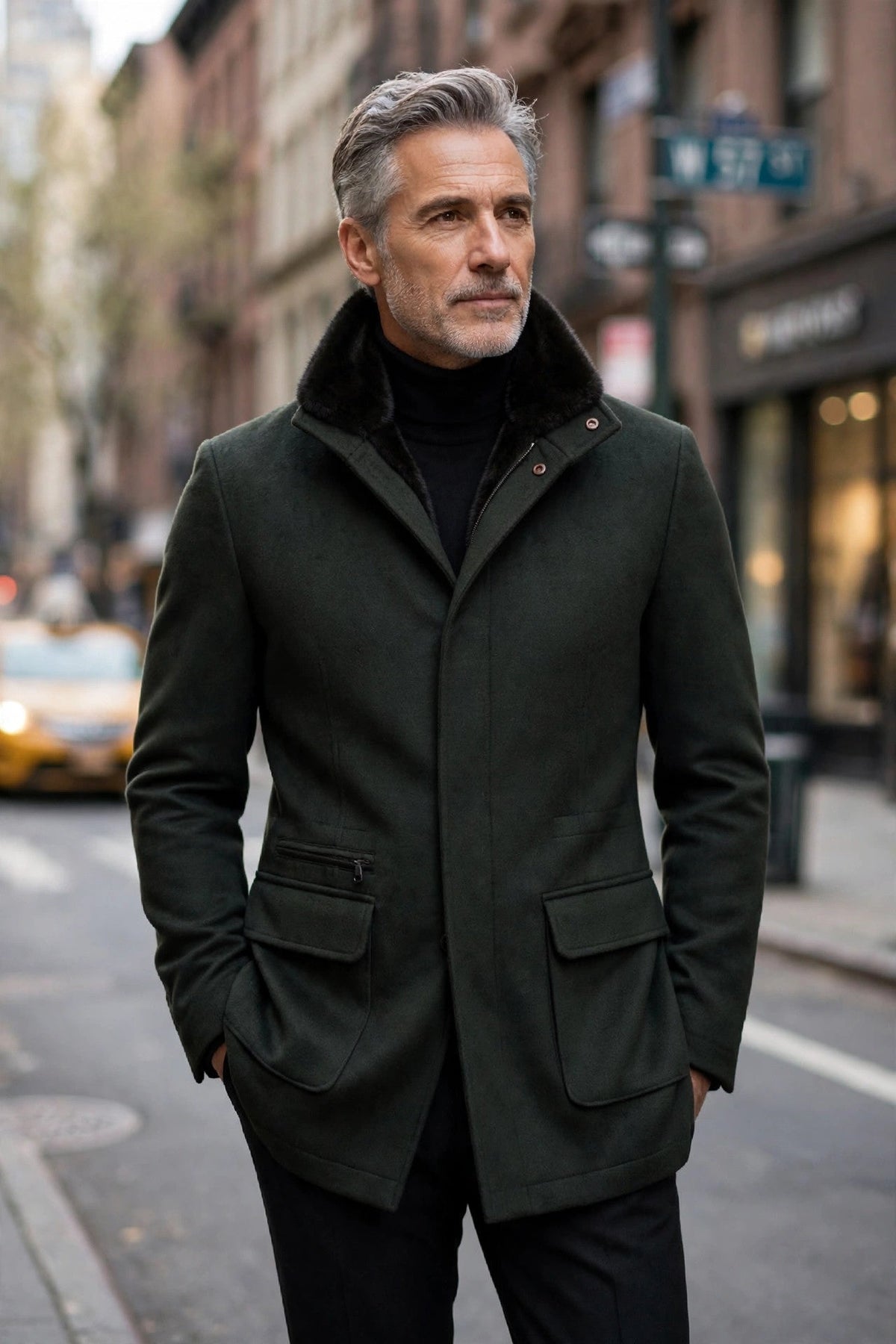 Kired by Kiton KONE Cashmere-Mink Fur Overcoat — Forest Green