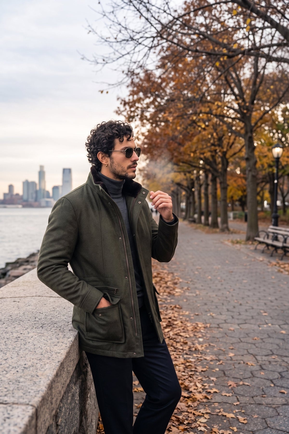 Kired by Kiton KONE Cashmere-Mink Fur Overcoat — Forest Green