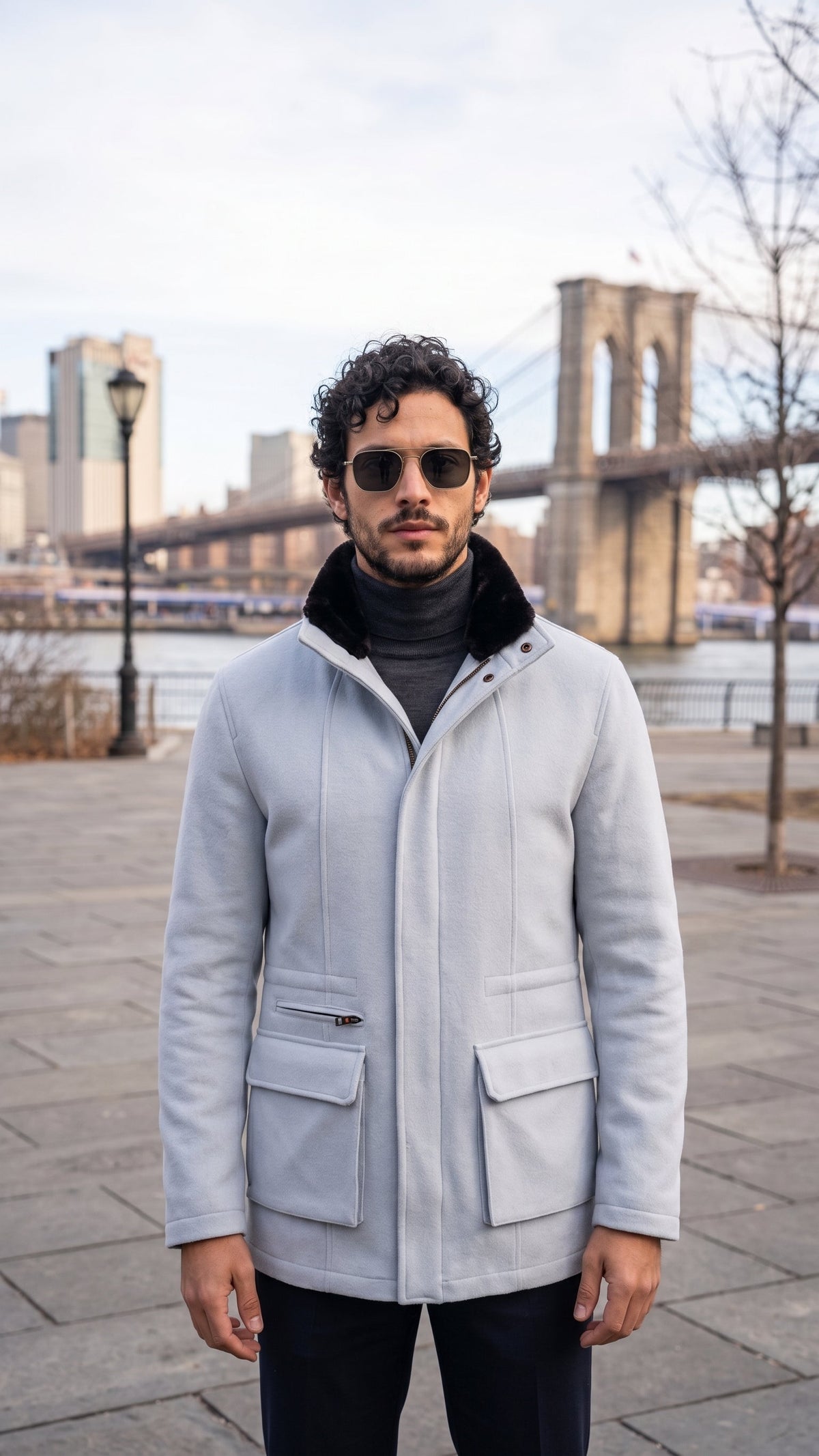 Kired by Kiton KONE Cashmere-Mink Fur Overcoat — Light Blue