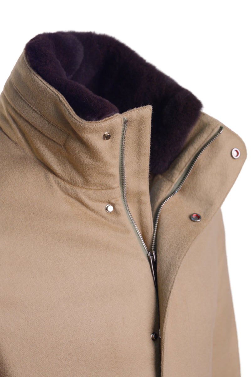 Kired by Kiton MUTP Cashmere Goose Down Overcoat w/ Fur Trim Collar