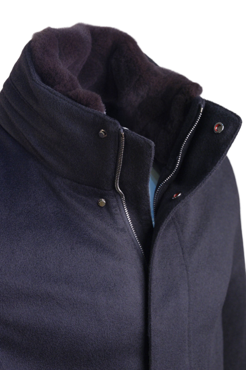 Kired by Kiton MUTP Cashmere Goose Down Overcoat w/ Fur Trim Collar