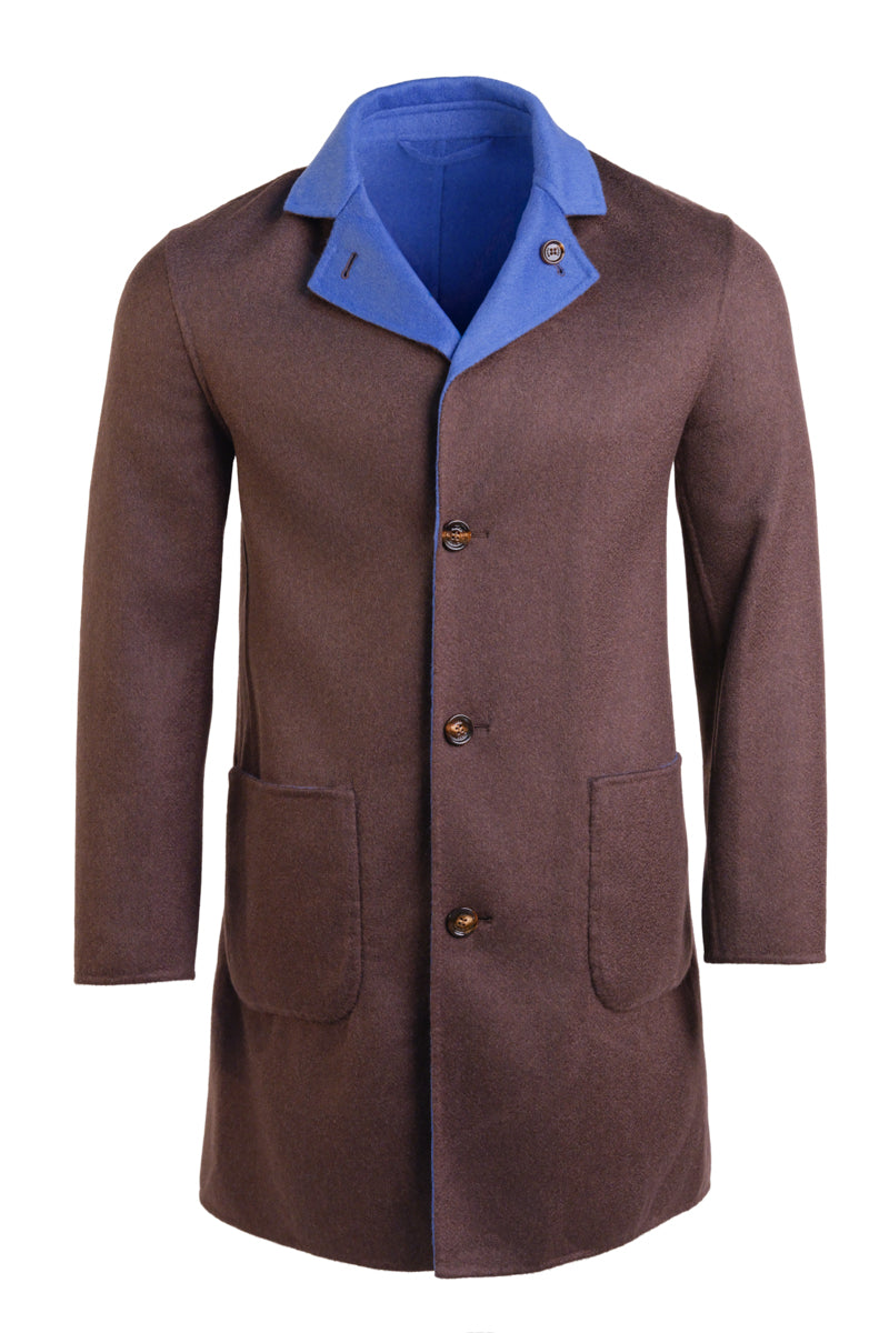 Kired by Kiton PARANA1 Cashmere Reversible Overcoat — Brown/ Blue