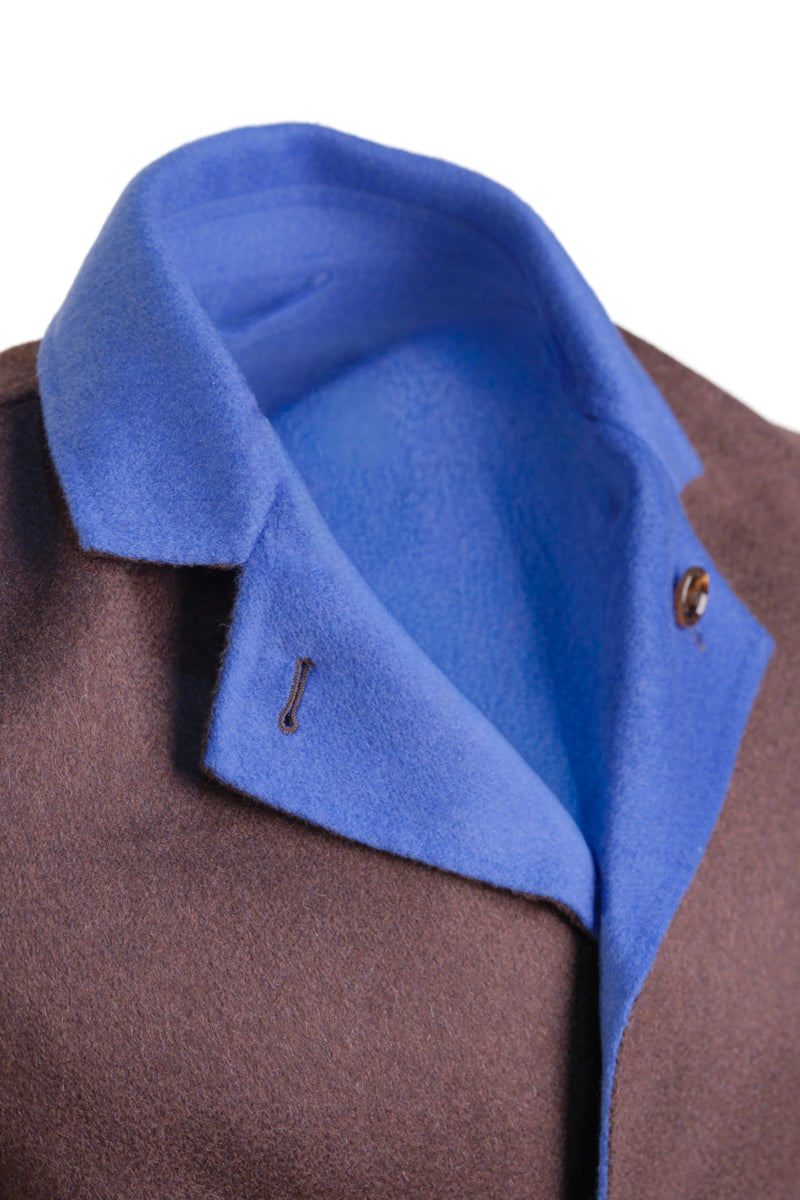 Kired by Kiton PARANA1 Cashmere Reversible Overcoat — Brown/ Blue