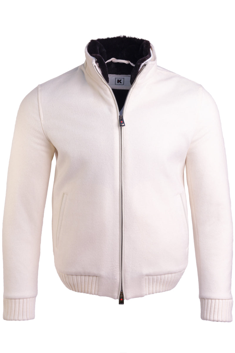 Kired by Kiton SABA Cashmere Beaver Fur Lined Bomber — Ivory