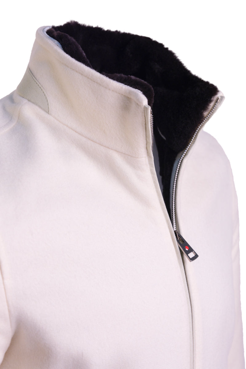 Kired by Kiton SABA Cashmere Beaver Fur Lined Bomber — Ivory