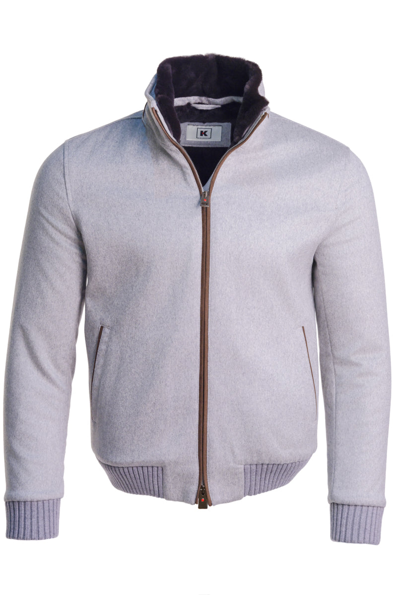 Kired by Kiton SABA Cashmere Beaver Fur Lined Bomber — Light Grey