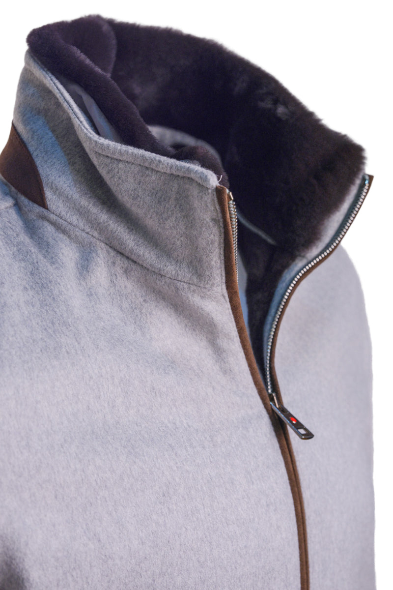 Kired by Kiton SABA Cashmere Beaver Fur Lined Bomber — Light Grey