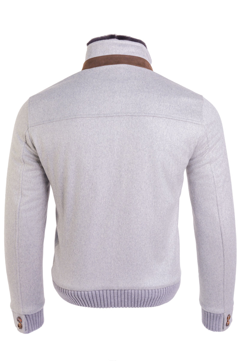 Kired by Kiton SABA Cashmere Beaver Fur Lined Bomber — Light Grey