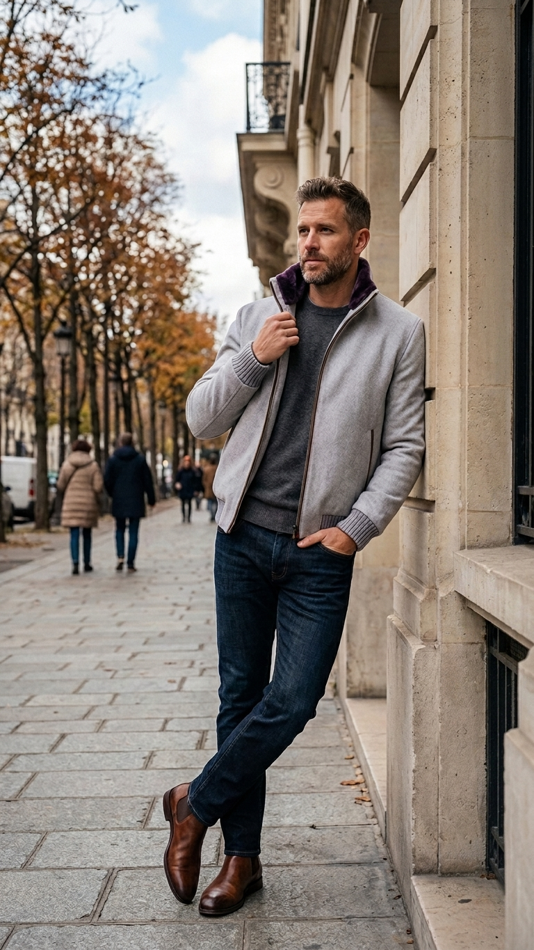 Kired by Kiton SABA Cashmere Beaver Fur Lined Bomber — Light Grey