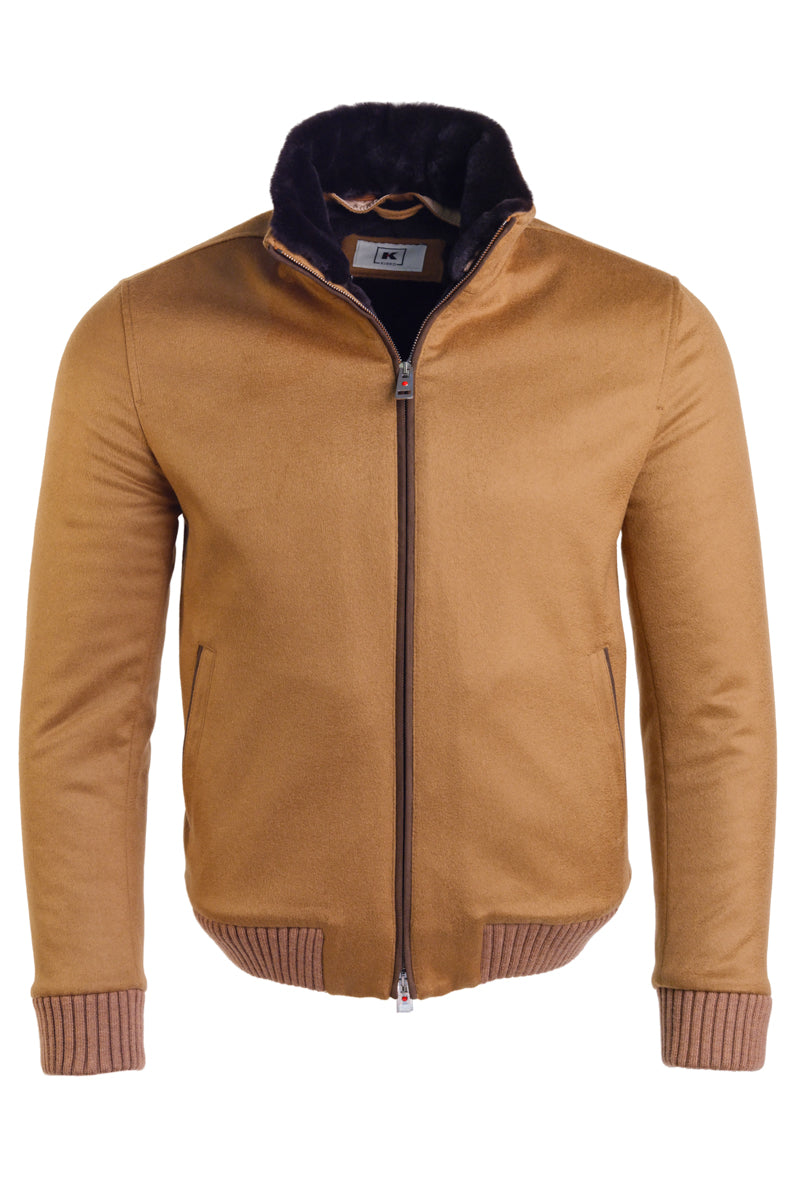 Kired by Kiton SABA Cashmere Beaver Fur Lined Bomber — Light Brown