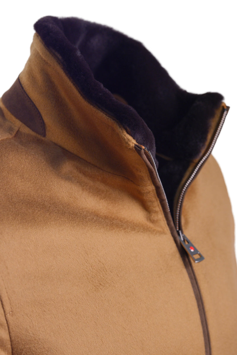 Kired by Kiton SABA Cashmere Beaver Fur Lined Bomber — Light Brown