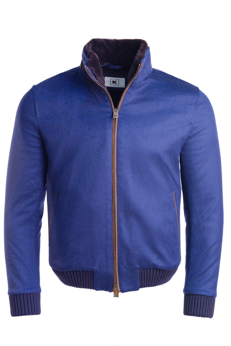 Kired by Kiton SABA Cashmere Beaver Fur Lined Bomber — Dark Blue