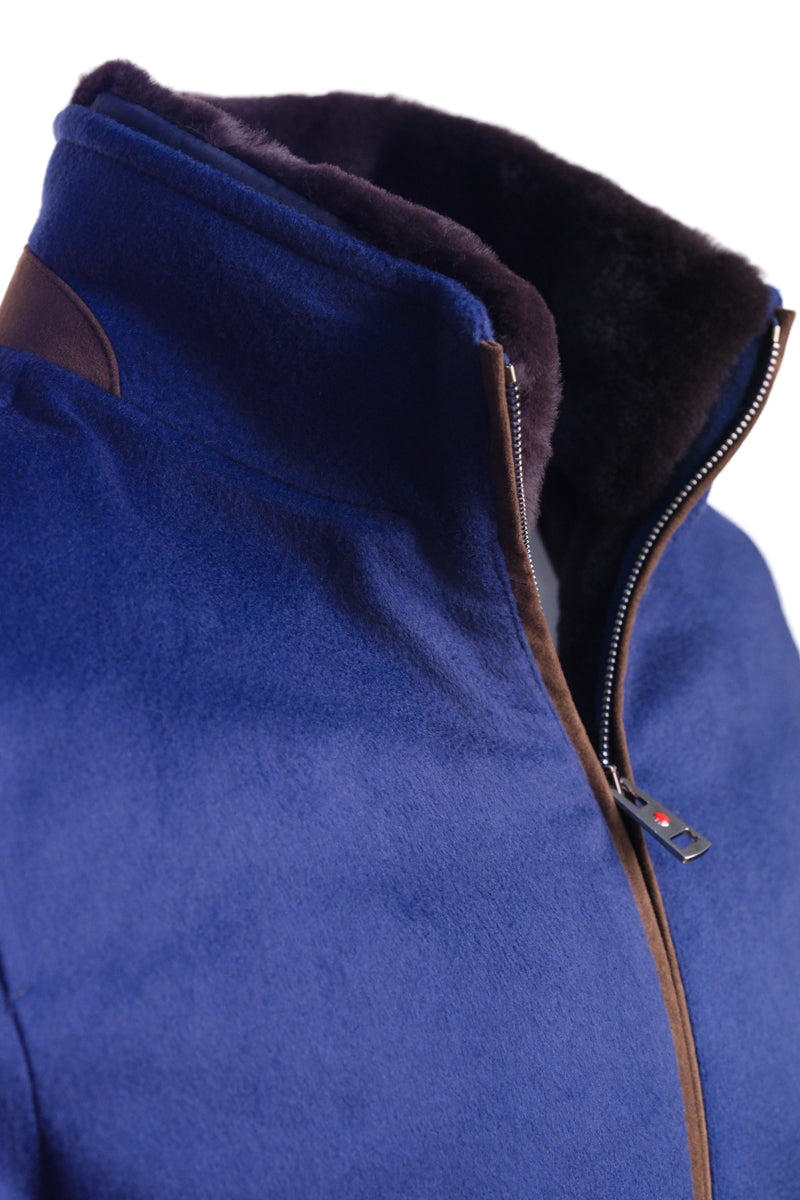 Kired by Kiton SABA Cashmere Beaver Fur Lined Bomber — Dark Blue
