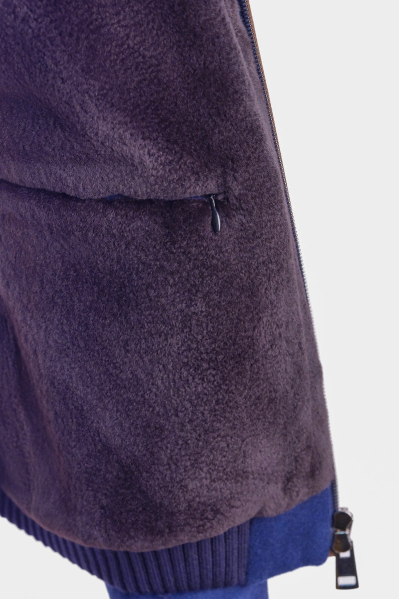 Kired by Kiton SABA Cashmere Beaver Fur Lined Bomber — Dark Blue