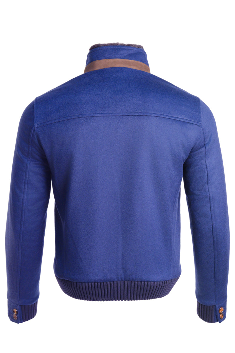 Kired by Kiton SABA Cashmere Beaver Fur Lined Bomber — Dark Blue