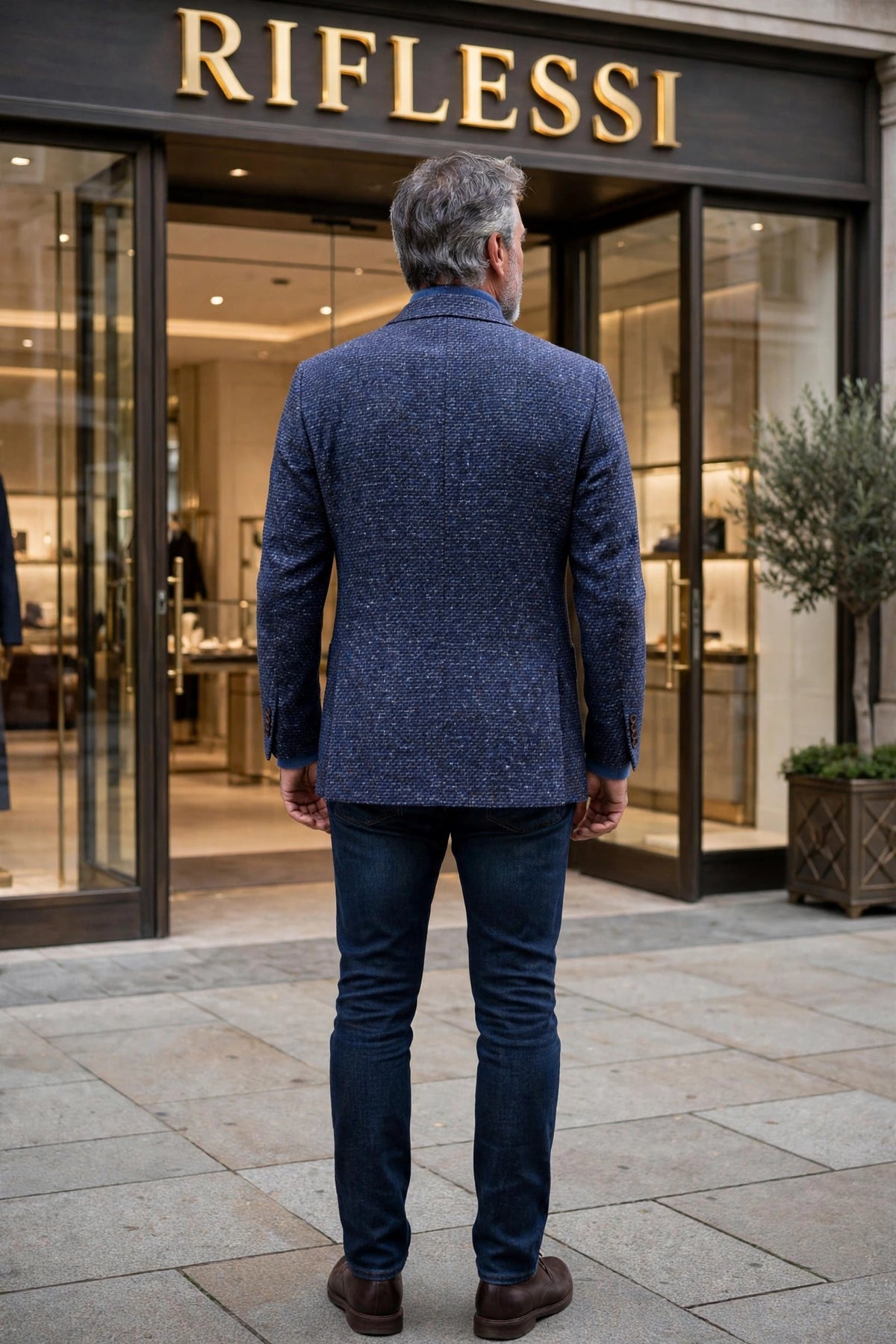 Sartorio Virgin Wool-Silk-Cotton Sharkskin Sport Jacket - model back